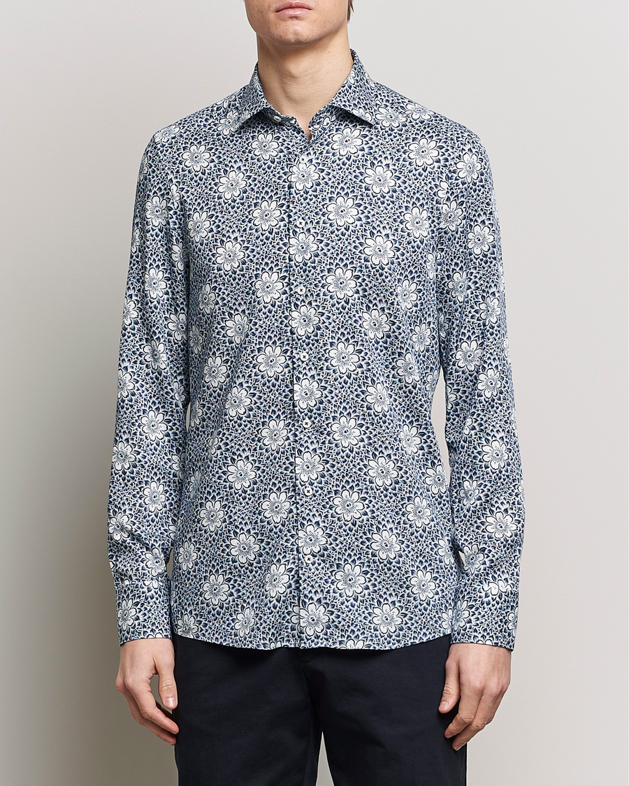 Mies | Kauluspaidat | Stenströms | Slimline Cut Away Printed Viscose Shirt Blue