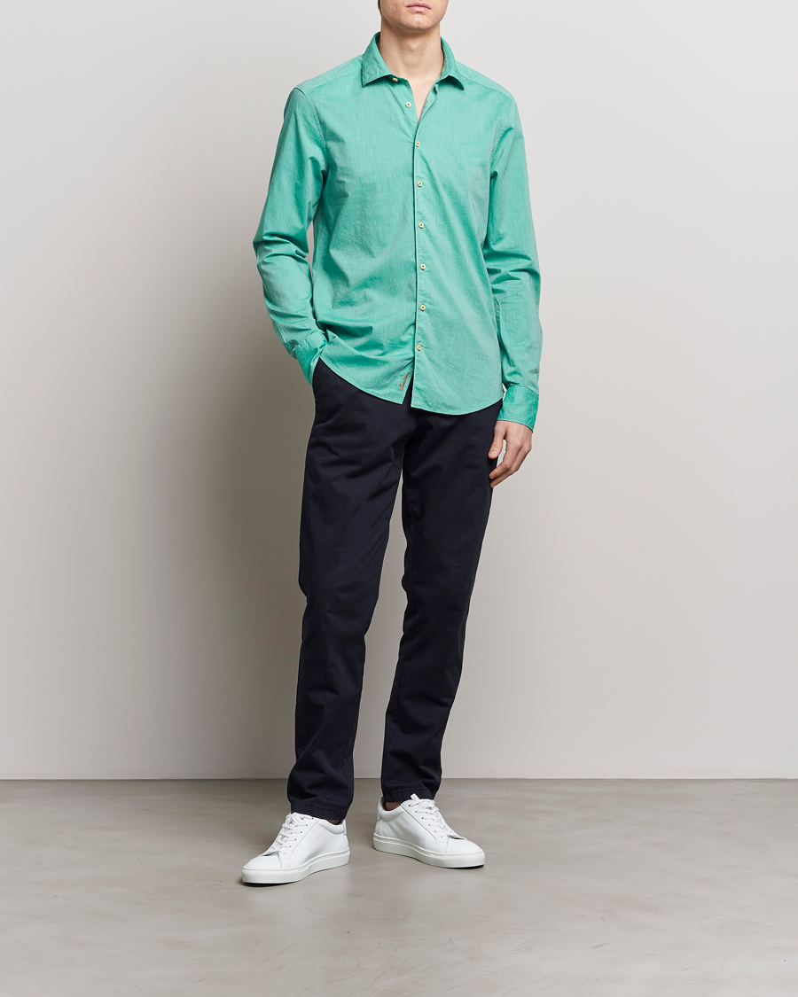 Mies | Kauluspaidat | Stenströms | Slimline Washed Summer Poplin Shirt Green