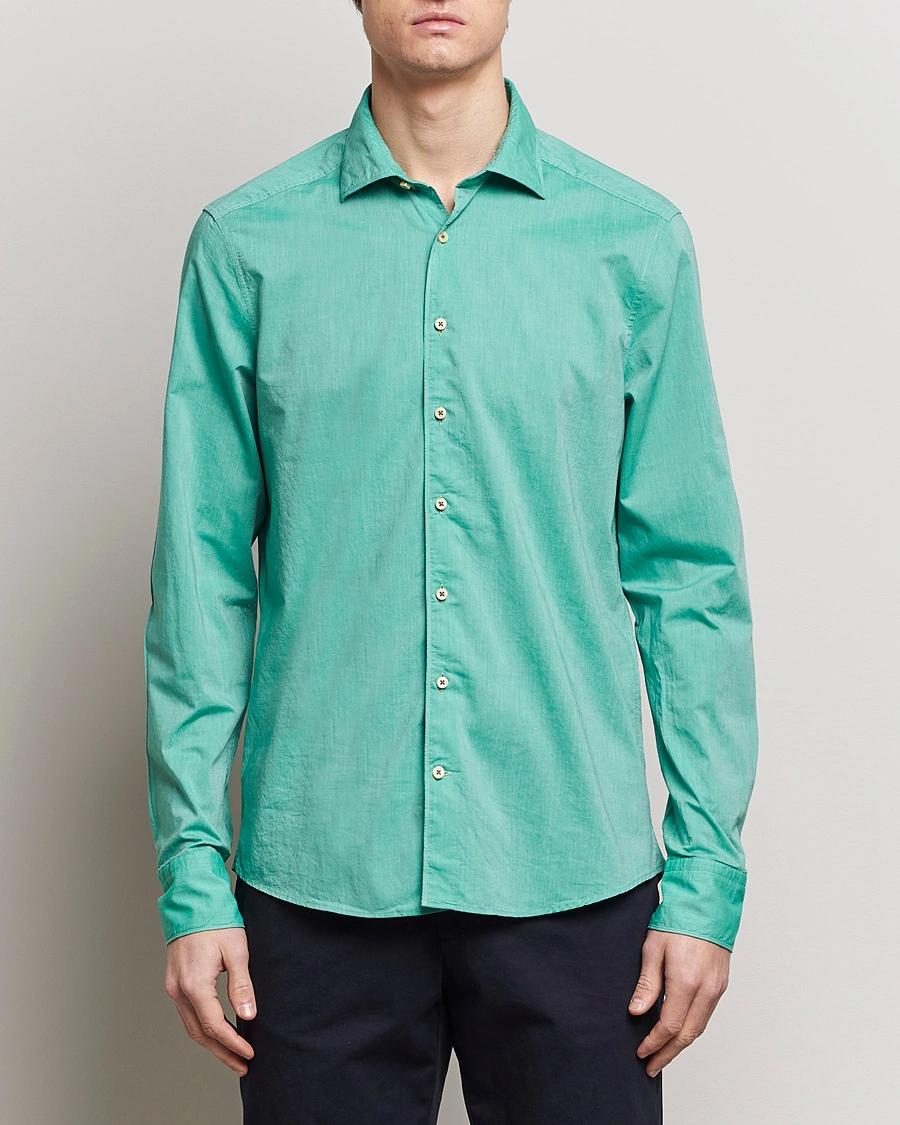 Mies | Rennot | Stenströms | Slimline Washed Summer Poplin Shirt Green
