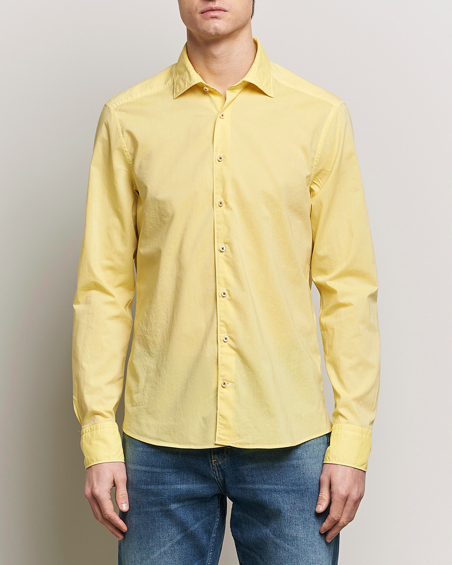 Mies |  | Stenströms | Slimline Washed Summer Poplin Shirt Yellow
