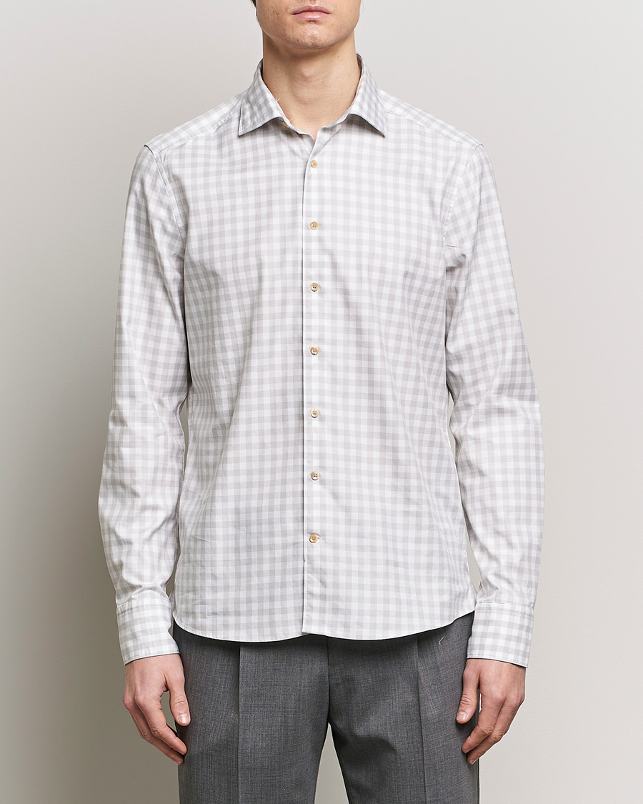 Mies | Rennot paidat | Stenströms | Slimline Checked Washed Cotton Shirt Grey