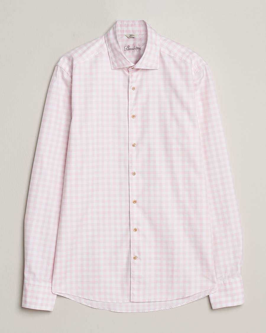 Mies | Kauluspaidat | Stenströms | Slimline Checked Washed Cotton Shirt Pink