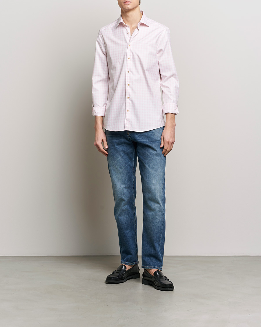 Mies | Kauluspaidat | Stenströms | Slimline Checked Washed Cotton Shirt Pink
