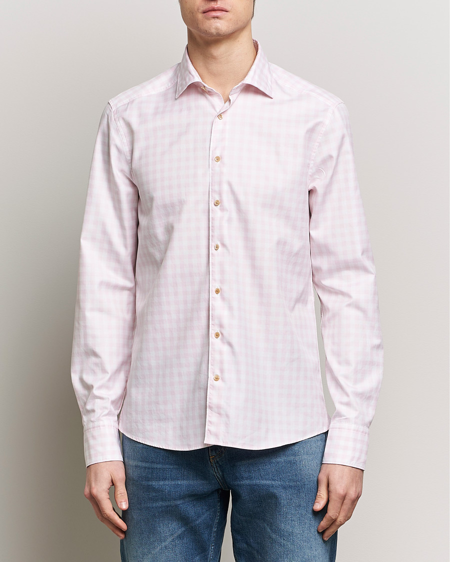 Mies | Rennot | Stenströms | Slimline Checked Washed Cotton Shirt Pink
