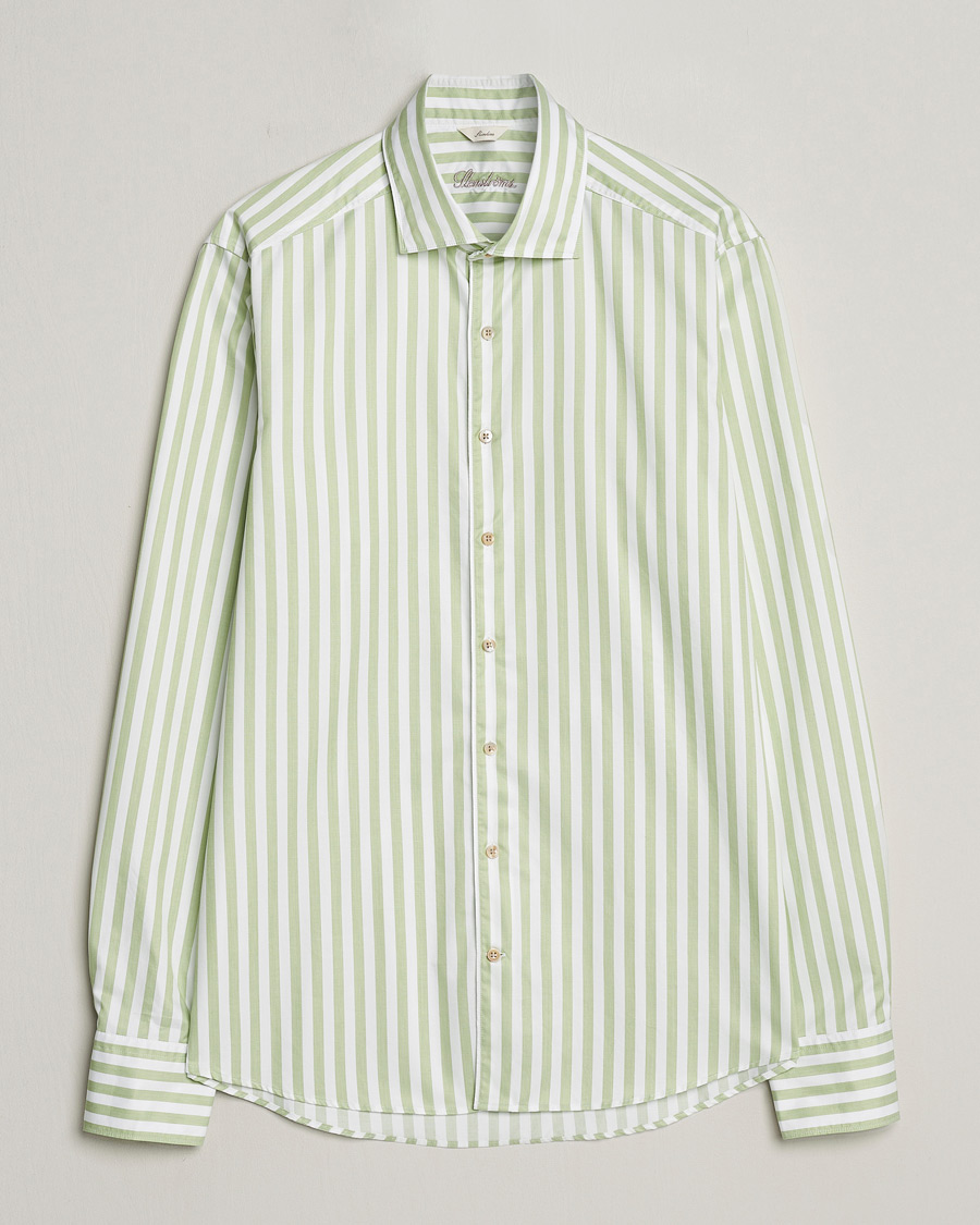Mies | Kauluspaidat | Stenströms | Slimline Large Stripe Washed Cotton Shirt Green
