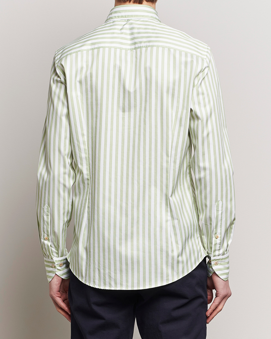 Mies | Kauluspaidat | Stenströms | Slimline Large Stripe Washed Cotton Shirt Green