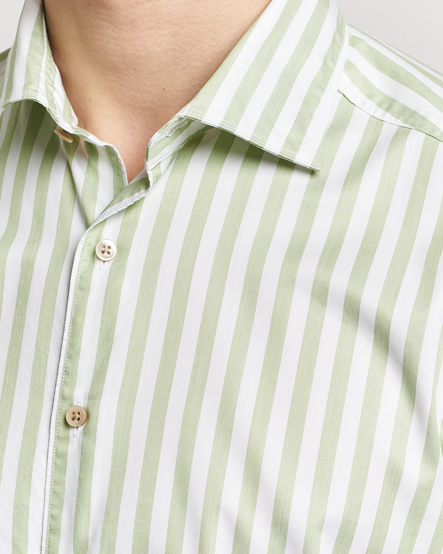 Mies | Kauluspaidat | Stenströms | Slimline Large Stripe Washed Cotton Shirt Green