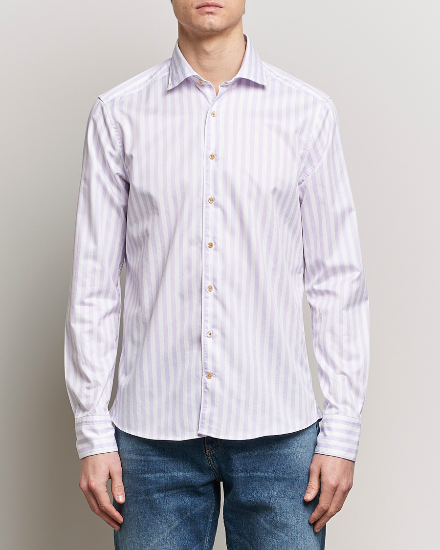 Mies | Rennot | Stenströms | Slimline Large Stripe Washed Cotton Shirt Purple