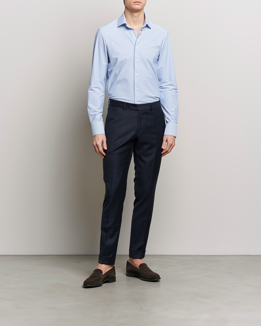 Mies |  | Stenströms | Slimline Striped Cut Away 4-Way Stretch Shirt Blue