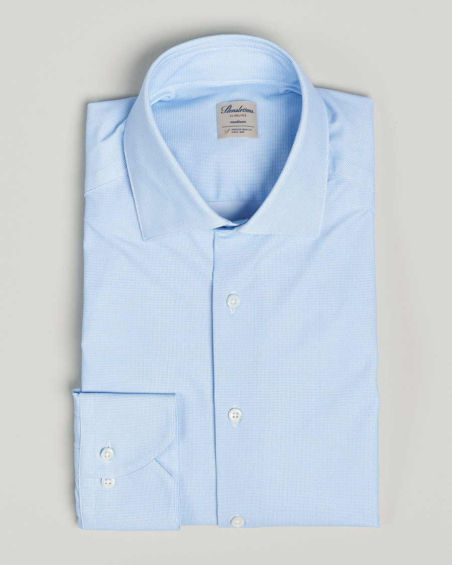 Mies | Kauluspaidat | Stenströms | Slimline Micro Check Cut Away 4-Way Stretch Shirt Blue