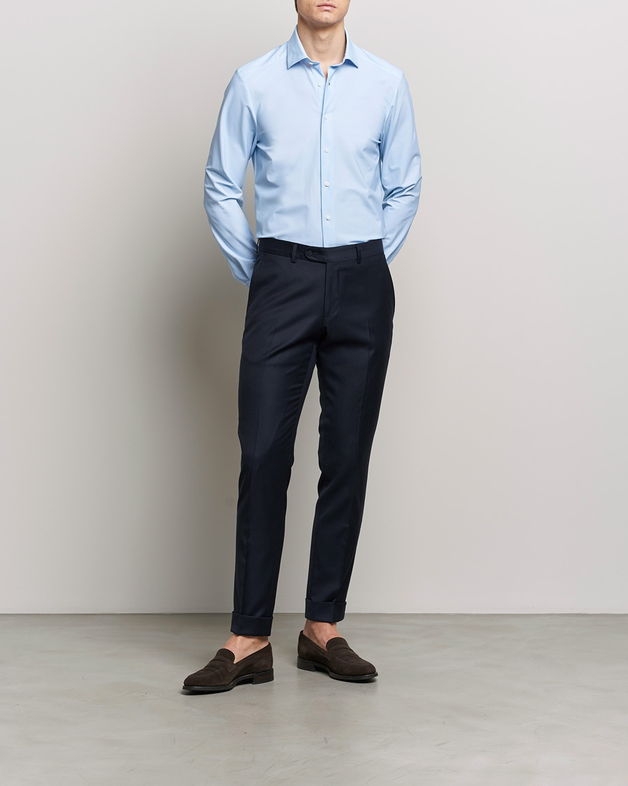 Mies | Kauluspaidat | Stenströms | Slimline Micro Check Cut Away 4-Way Stretch Shirt Blue