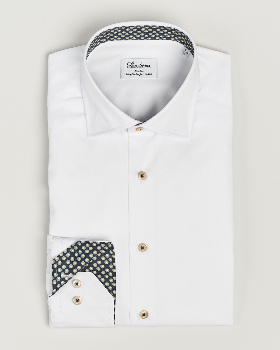 Mies | Kauluspaidat | Stenströms | Slimline Cut Away Circle Contrast Shirt White