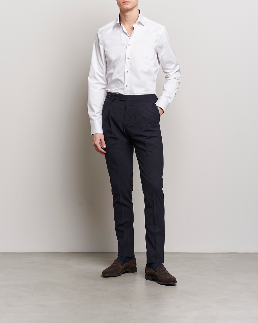 Mies | Bisnespaidat | Stenströms | Slimline Cut Away Circle Contrast Shirt White