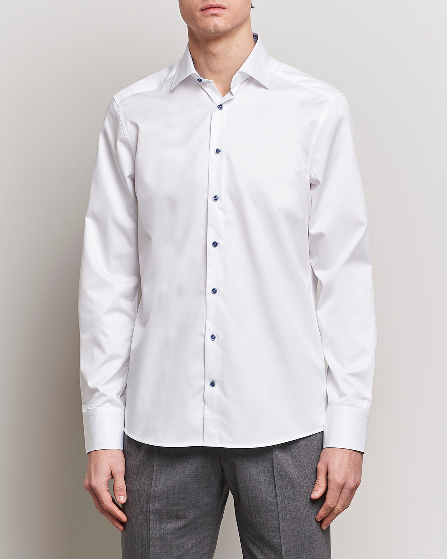 Mies | Kauluspaidat | Stenströms | Slimline Cut Away Print Contrast Shirt White