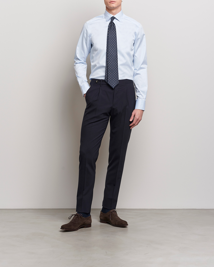 Herr | Businesskjortor | Stenströms | Slimline Cut Away Print Contrast Shirt Light Blue