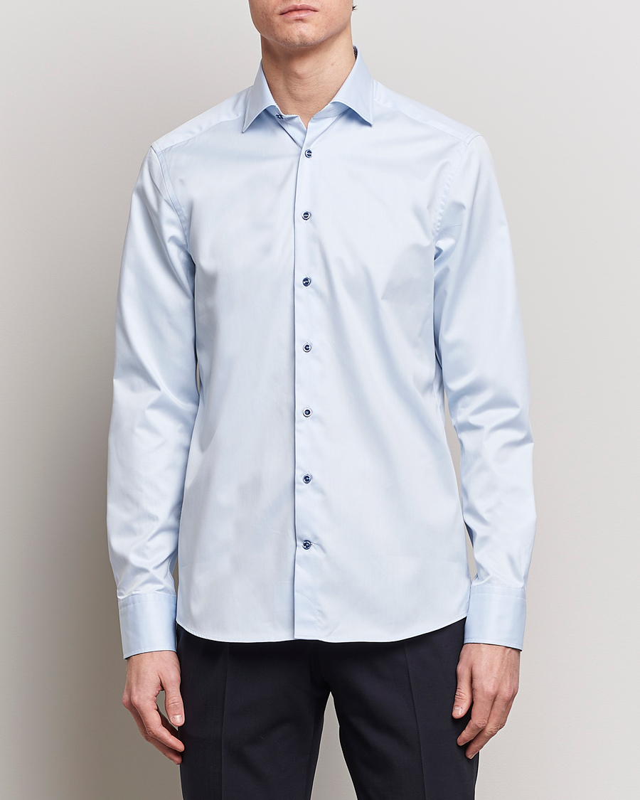 Mies | Bisnespaidat | Stenströms | Slimline Cut Away Print Contrast Shirt Light Blue