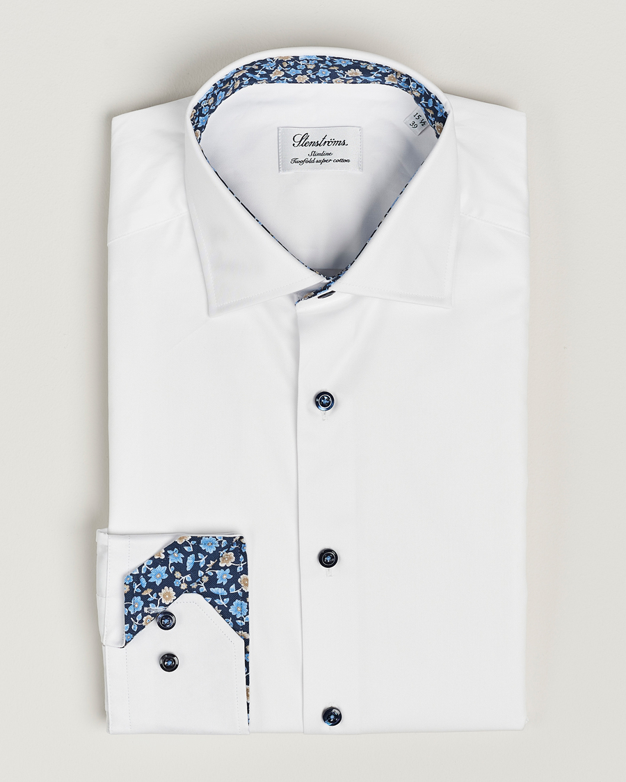 Mies | Kauluspaidat | Stenströms | Slimline Cut Away Flower Contrast Shirt White