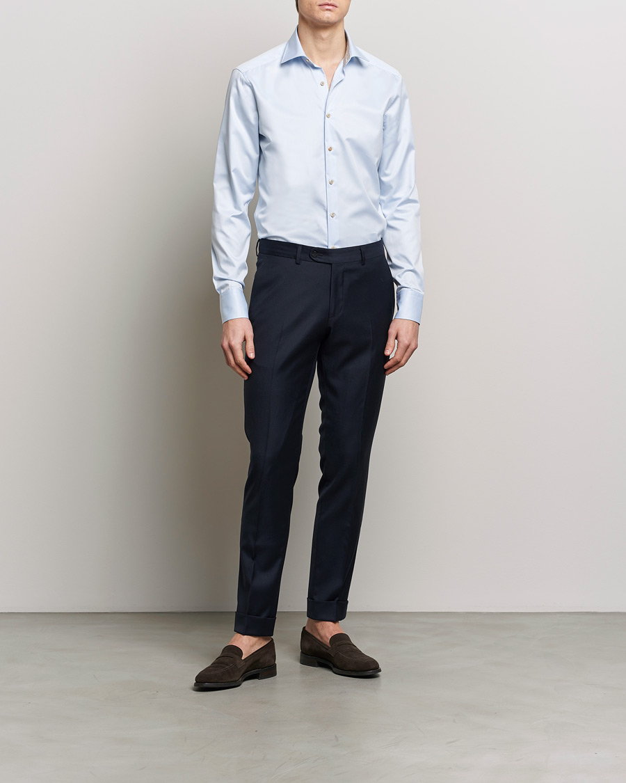 Mies | Viralliset | Stenströms | Slimline Multi Stripe Contrast Cut Away Shirt Light Blue