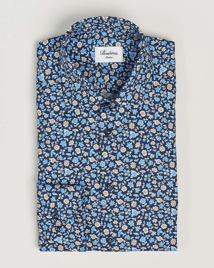 Mies | Kauluspaidat | Stenströms | Slimline Cut Away Printed Flower Shirt Navy