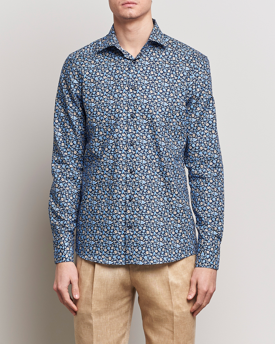 Mies | Kauluspaidat | Stenströms | Slimline Cut Away Printed Flower Shirt Navy