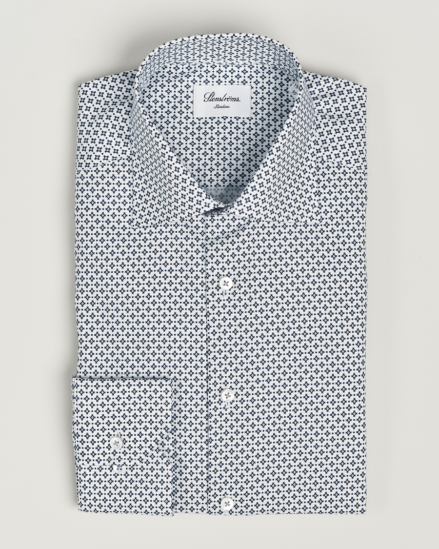 Mies | Kauluspaidat | Stenströms | Slimline Cut Away All Over Print Shirt White