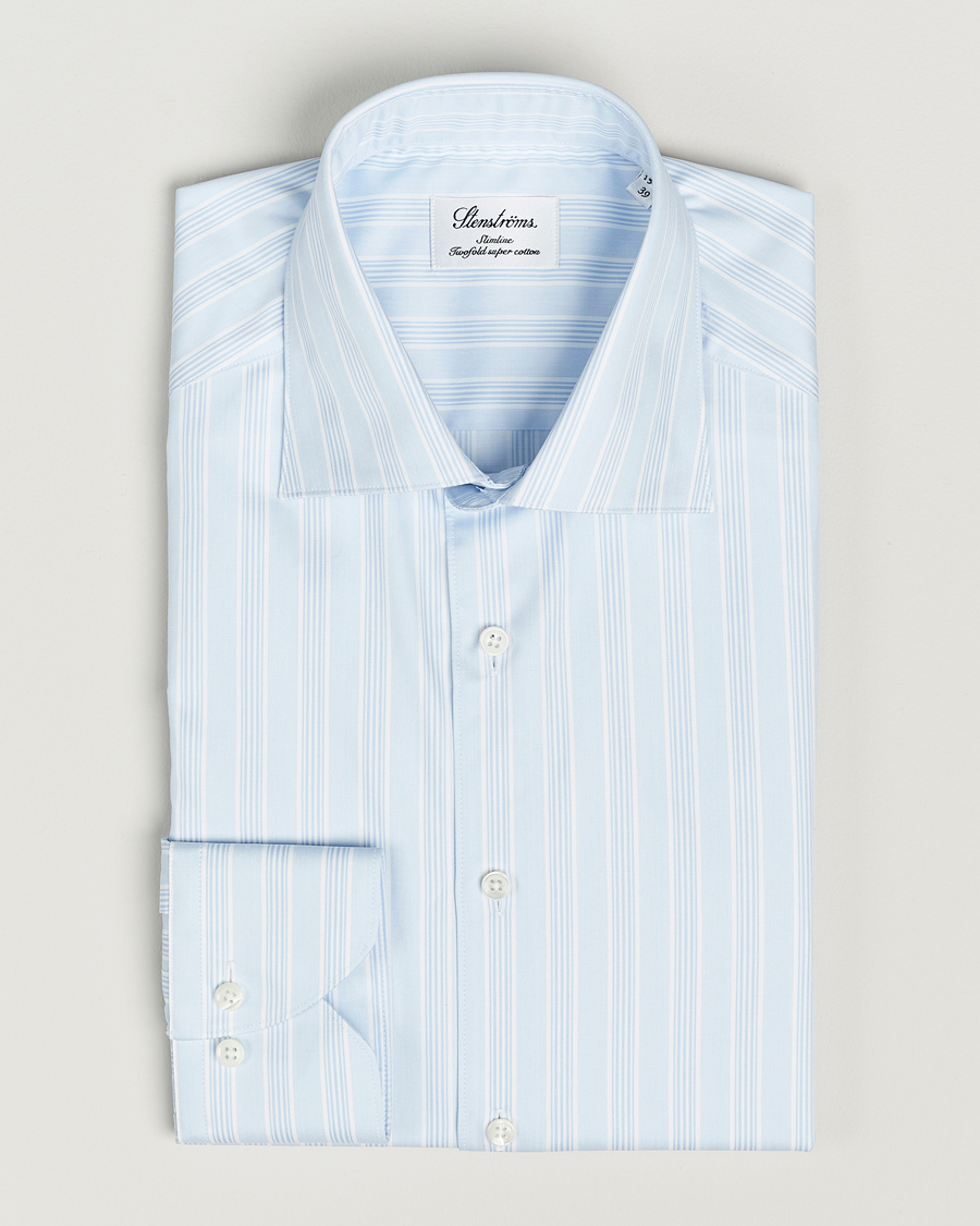 Mies | Kauluspaidat | Stenströms | Slimline Cut Away Multi Stripe Shirt Light Blue