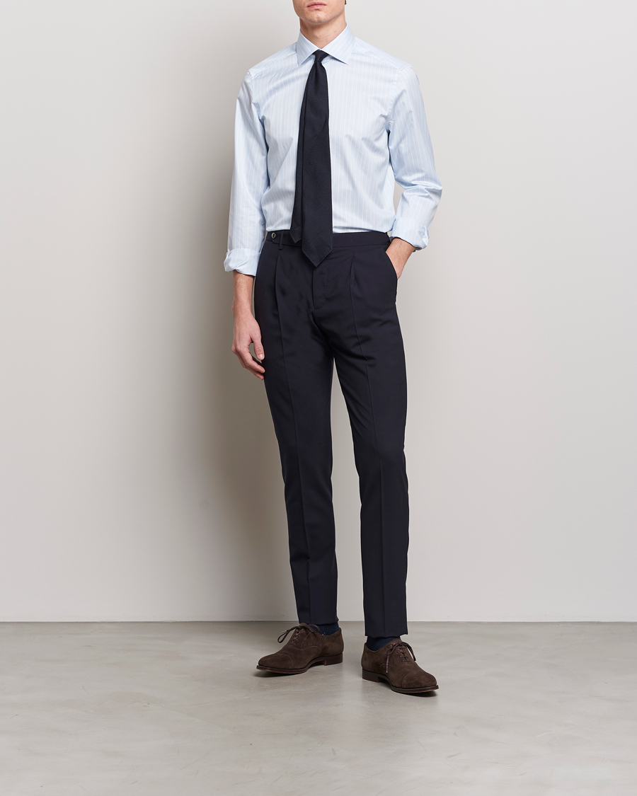 Mies | Kauluspaidat | Stenströms | Slimline Cut Away Multi Stripe Shirt Light Blue