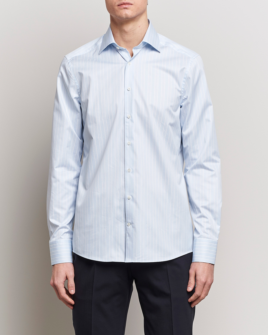 Mies | Kauluspaidat | Stenströms | Slimline Cut Away Multi Stripe Shirt Light Blue