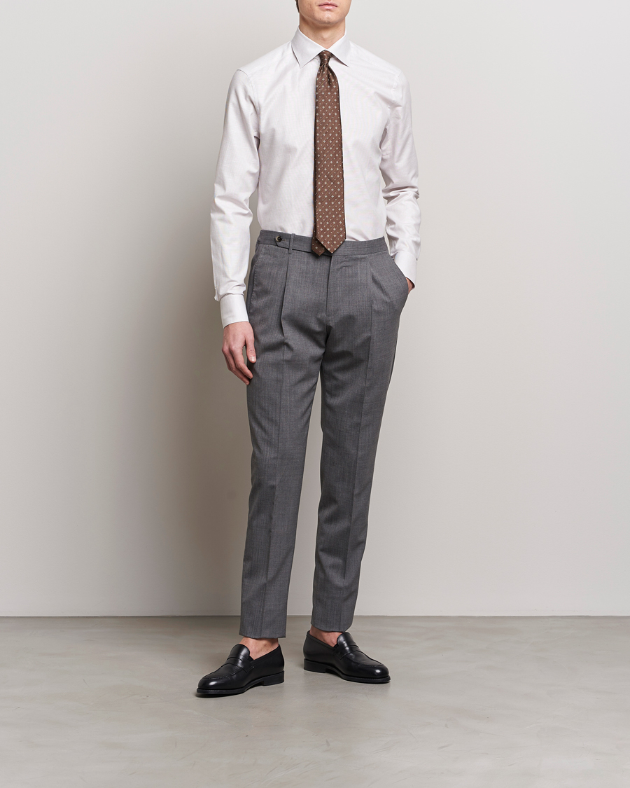 Mies | Kauluspaidat | Stenströms | Slimline Cotton/Linen Cut Away Shirt Light Brown