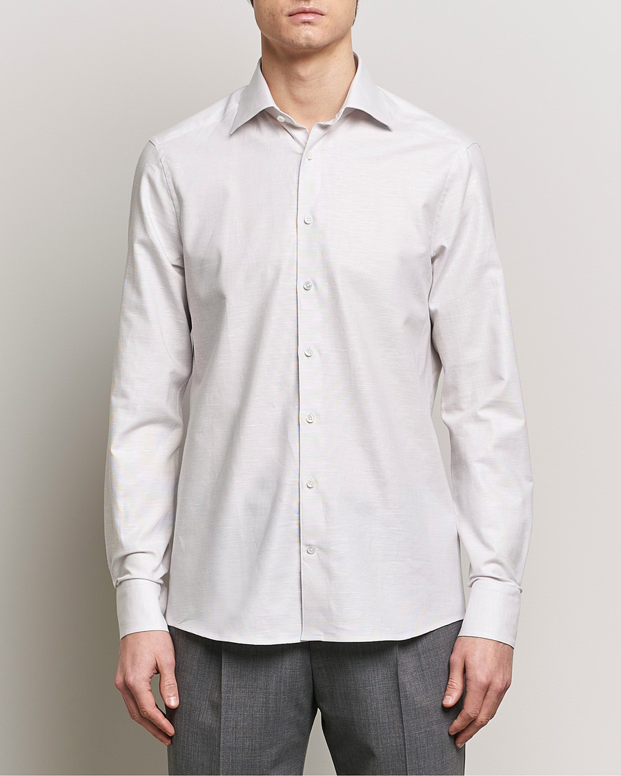 Mies | Kauluspaidat | Stenströms | Slimline Cotton/Linen Cut Away Shirt Light Brown