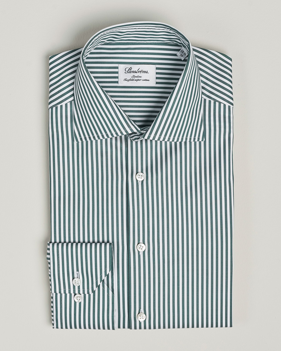 Mies | Kauluspaidat | Stenströms | Slimline Cut Away Striped Shirt Green