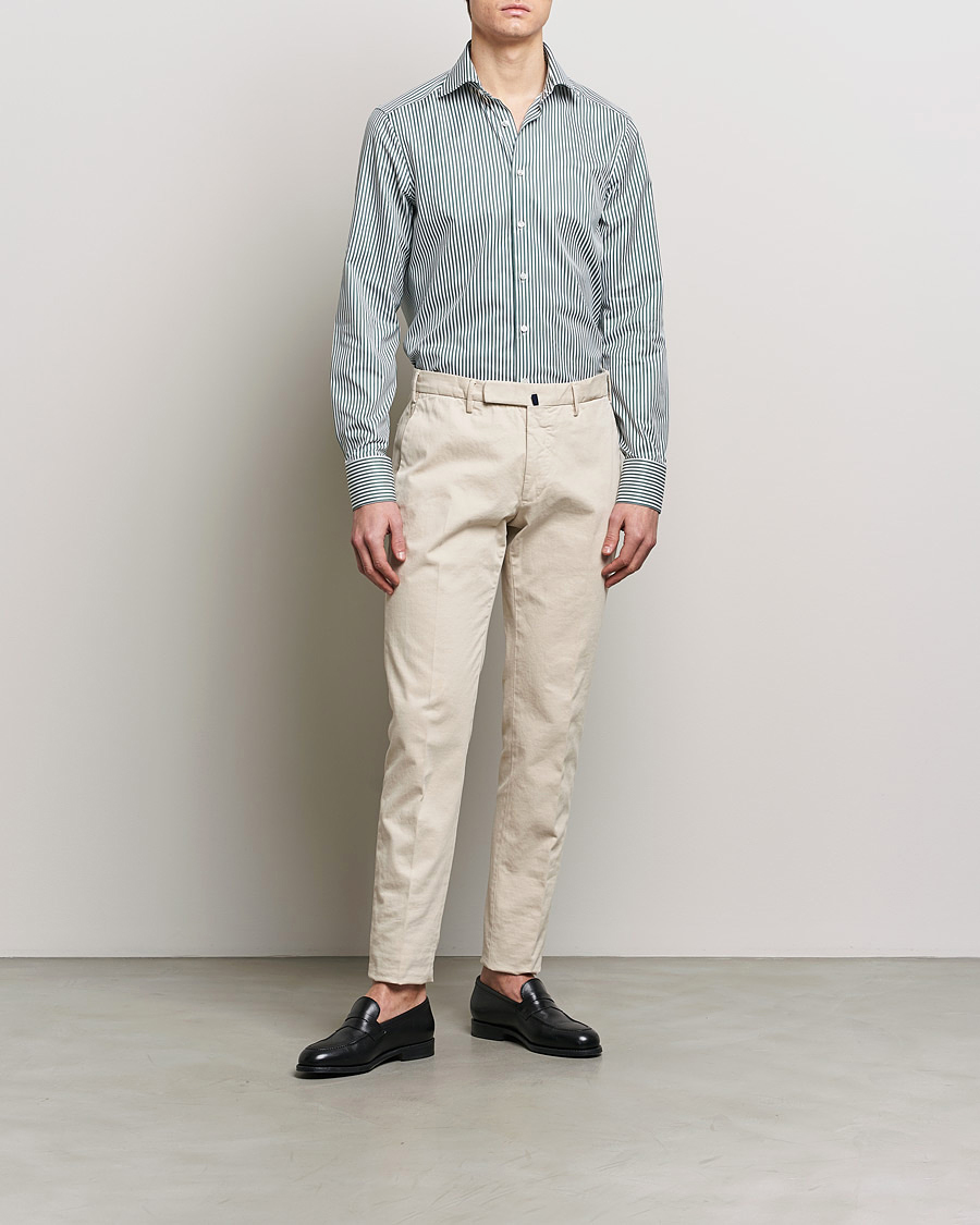 Mies | Kauluspaidat | Stenströms | Slimline Cut Away Striped Shirt Green