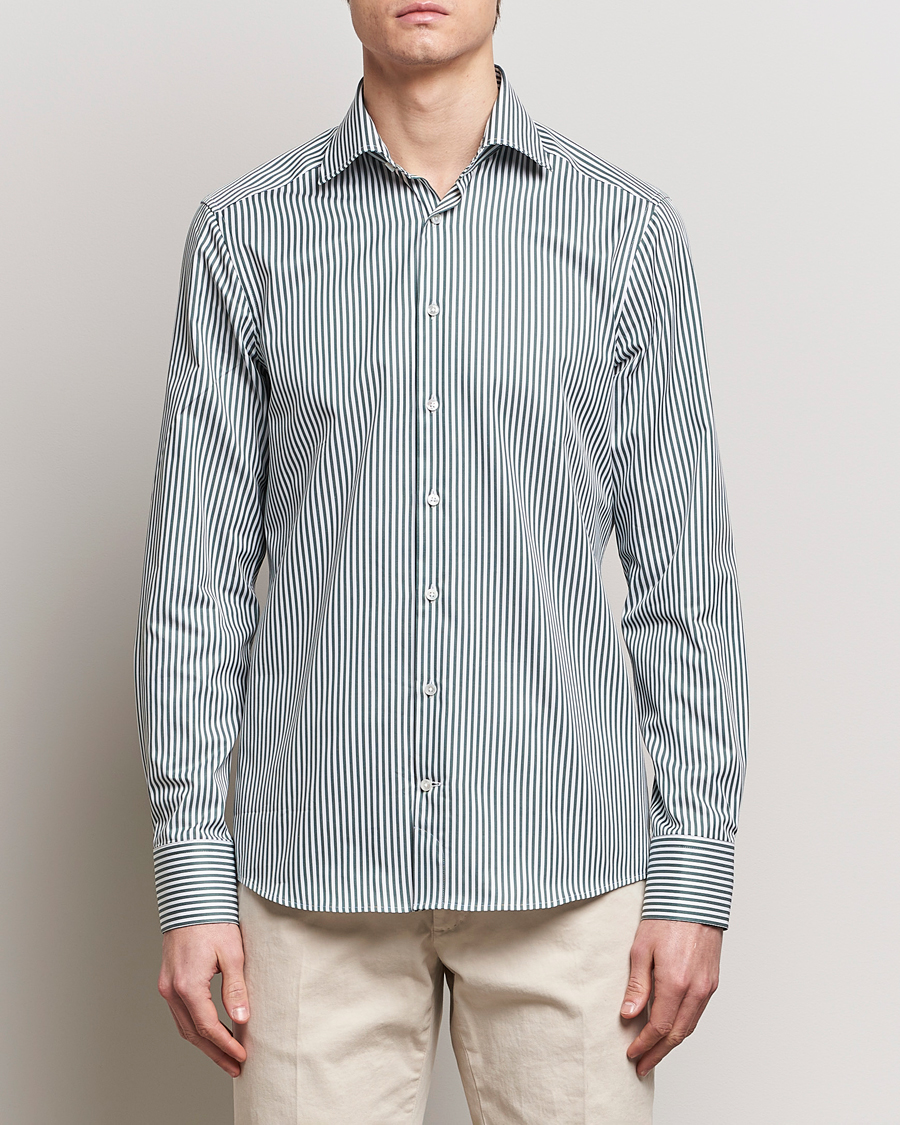 Mies | Kauluspaidat | Stenströms | Slimline Cut Away Striped Shirt Green
