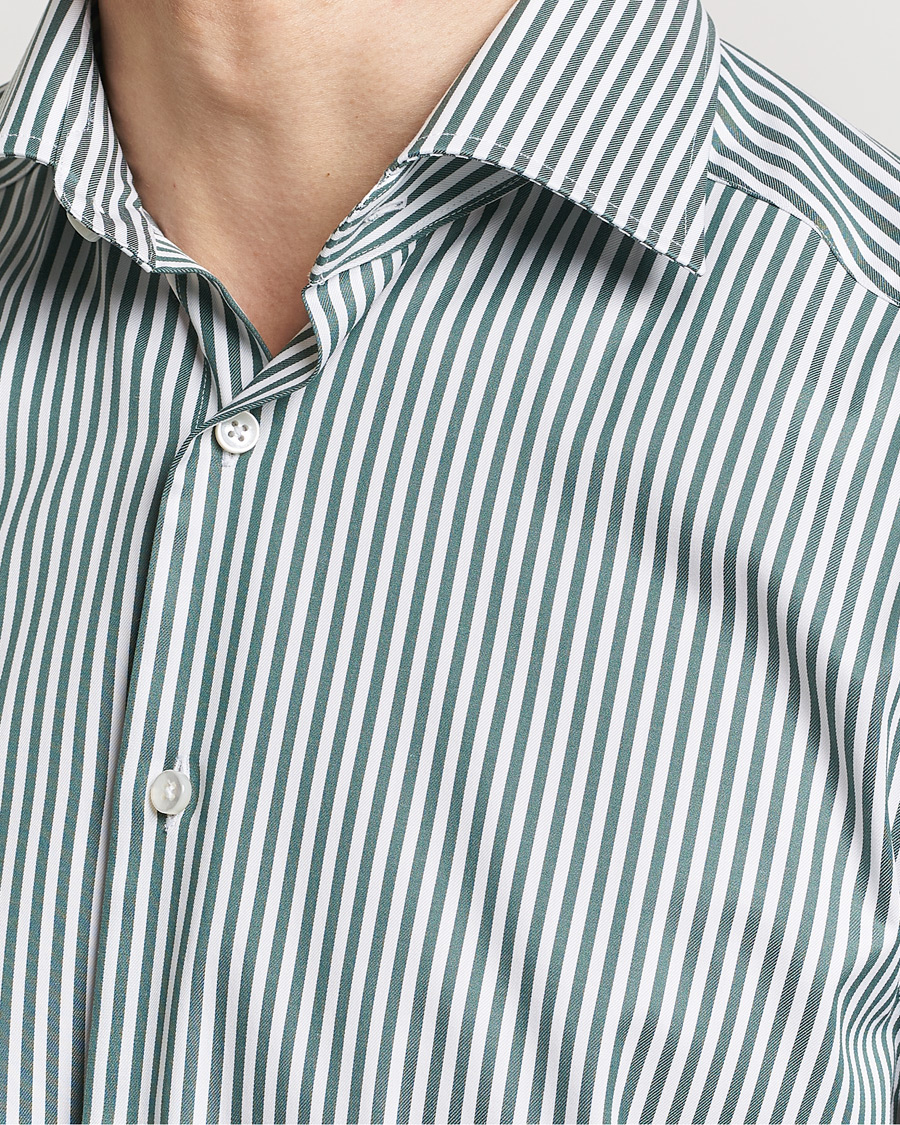 Mies | Kauluspaidat | Stenströms | Slimline Cut Away Striped Shirt Green