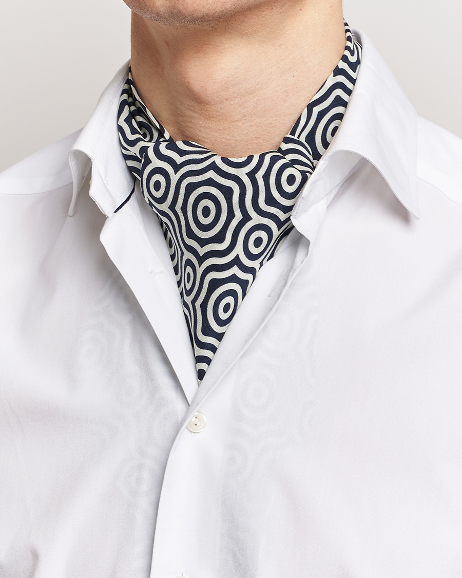 Mies | Stenströms Silk Printed Ascot White/Navy | Stenströms | Silk Printed Ascot White/Navy
