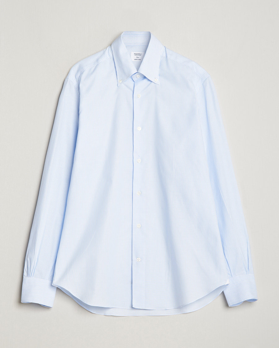 Mies | Kauluspaidat | Mazzarelli | Soft Oxford Button Down Shirt Light Blue Stripe