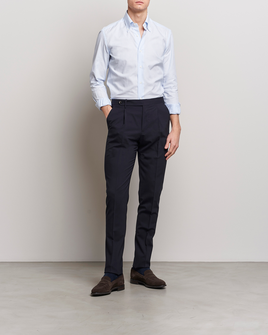 Mies | Kauluspaidat | Mazzarelli | Soft Oxford Button Down Shirt Light Blue Stripe