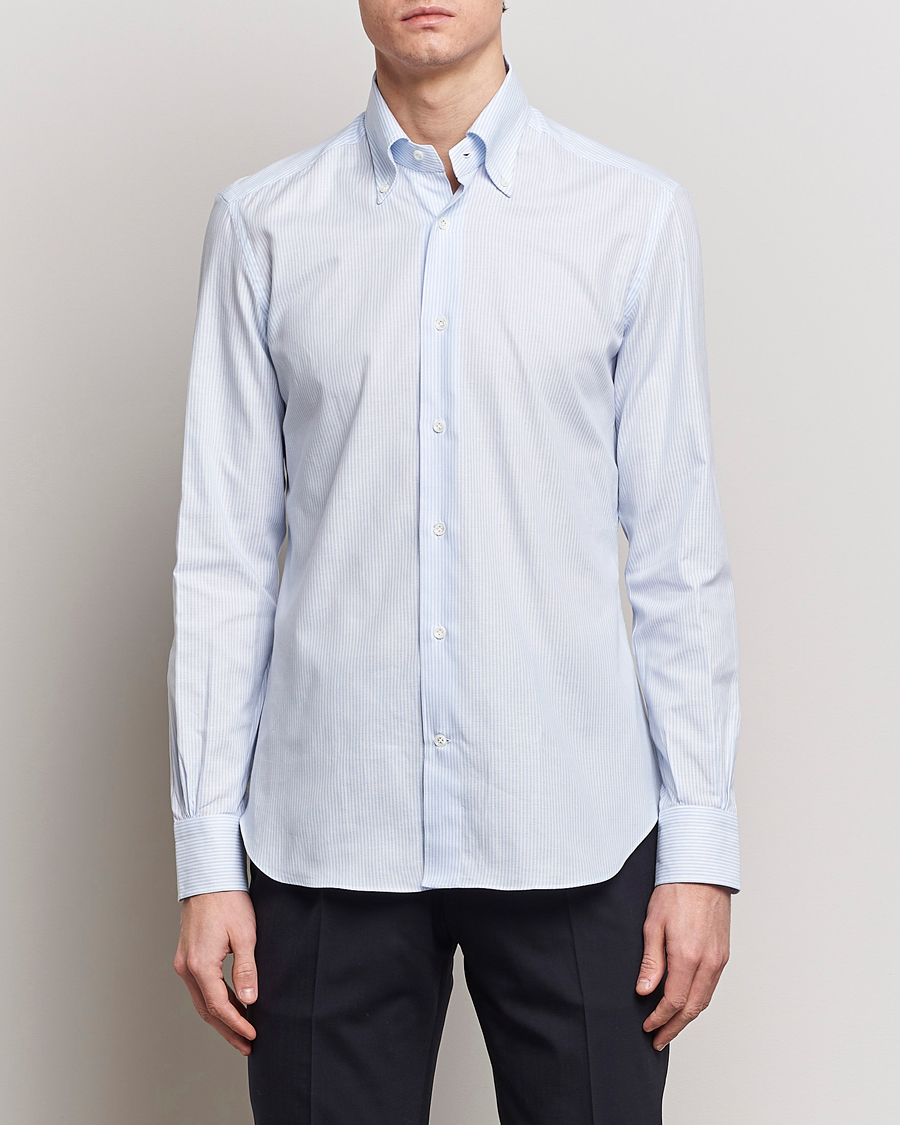Mies |  | Mazzarelli | Soft Oxford Button Down Shirt Light Blue Stripe