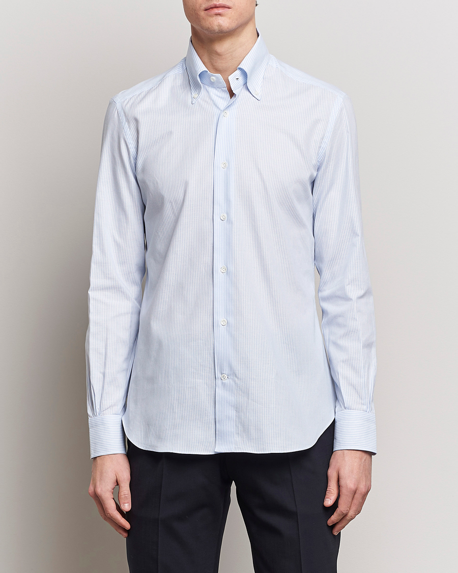 Mies | Kauluspaidat | Mazzarelli | Soft Oxford Button Down Shirt Light Blue Stripe