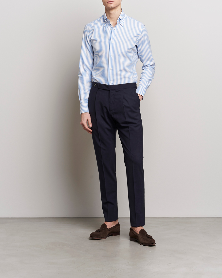 Mies | Kauluspaidat | Mazzarelli | Soft Oxford Button Down Shirt Blue Stripe