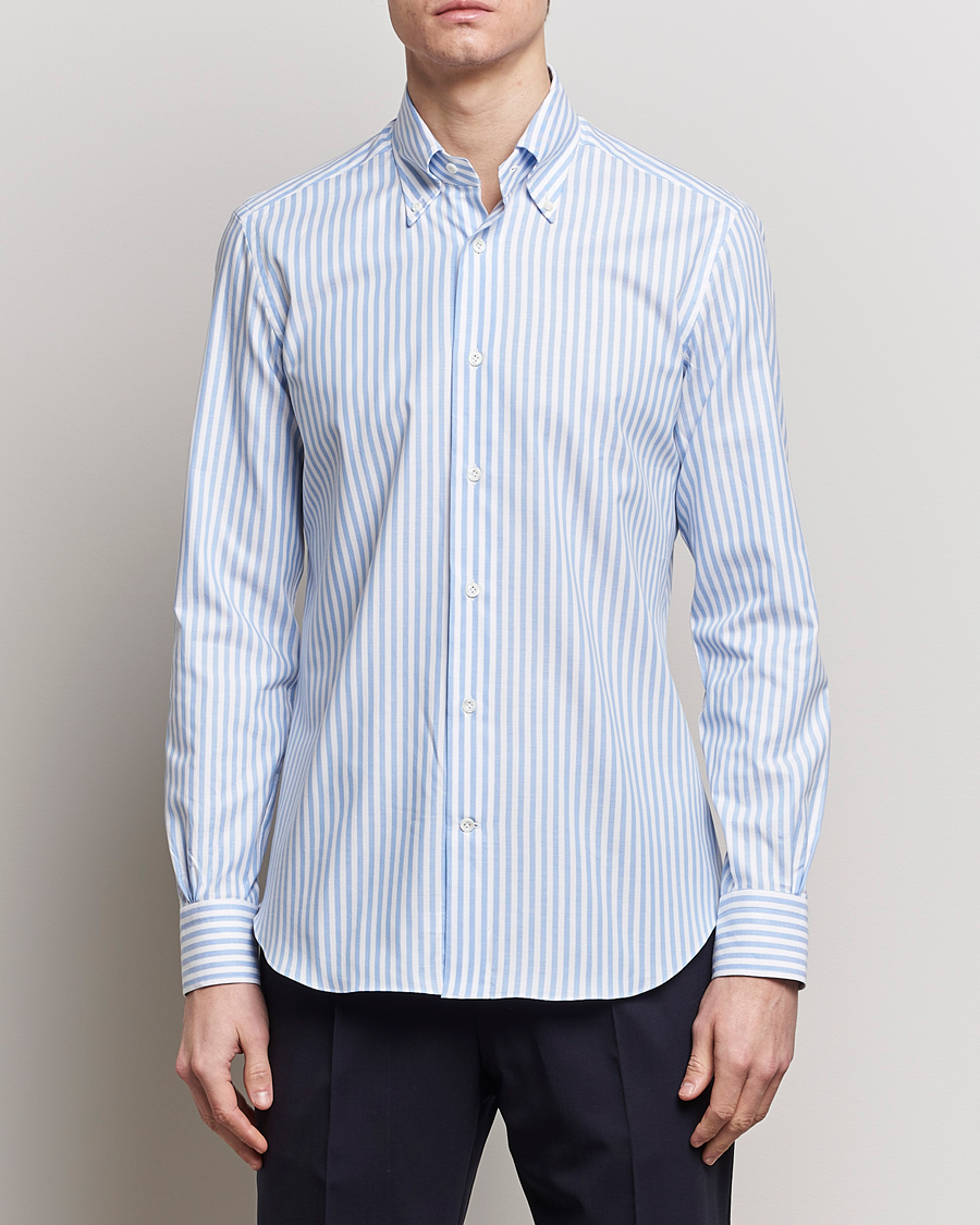 Mies |  | Mazzarelli | Soft Oxford Button Down Shirt Blue Stripe