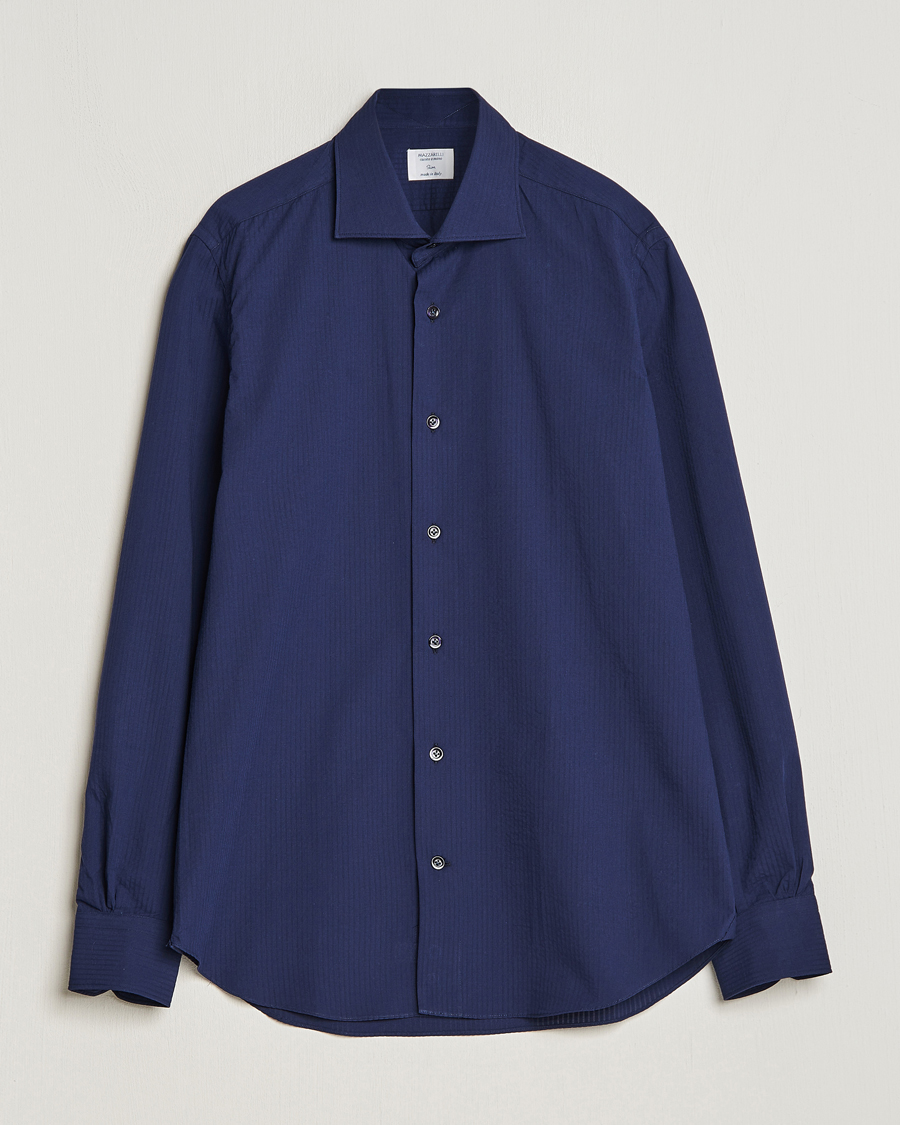 Mies | Kauluspaidat | Mazzarelli | Soft Tonal Seersucker Shirt Navy