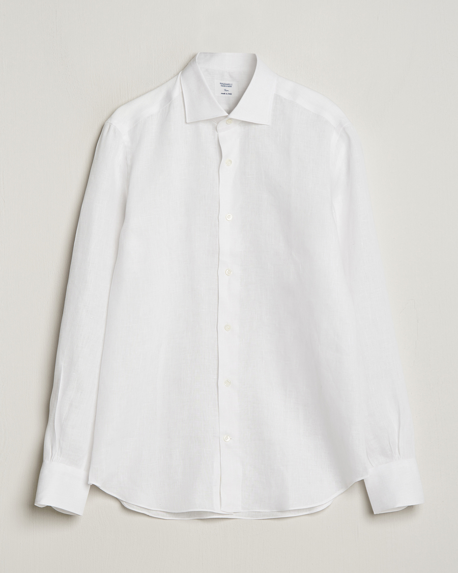 Mies | Kauluspaidat | Mazzarelli | Soft Linen Cut Away Shirt White