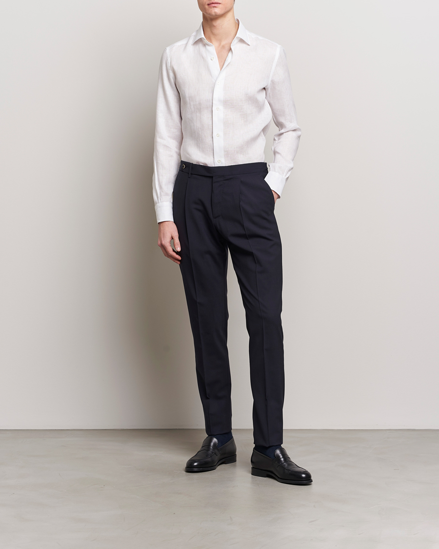 Mies | Kauluspaidat | Mazzarelli | Soft Linen Cut Away Shirt White