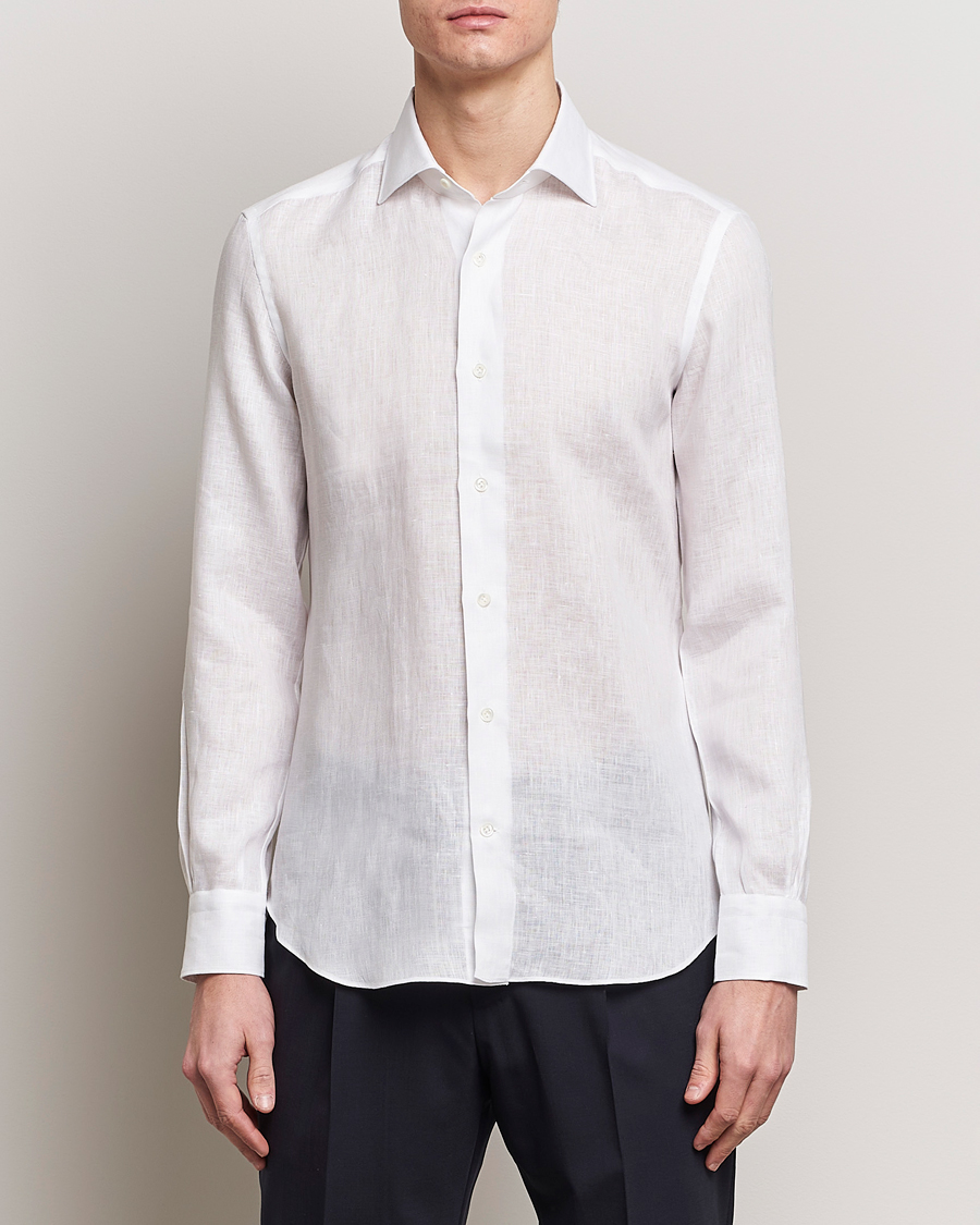 Mies | Kauluspaidat | Mazzarelli | Soft Linen Cut Away Shirt White