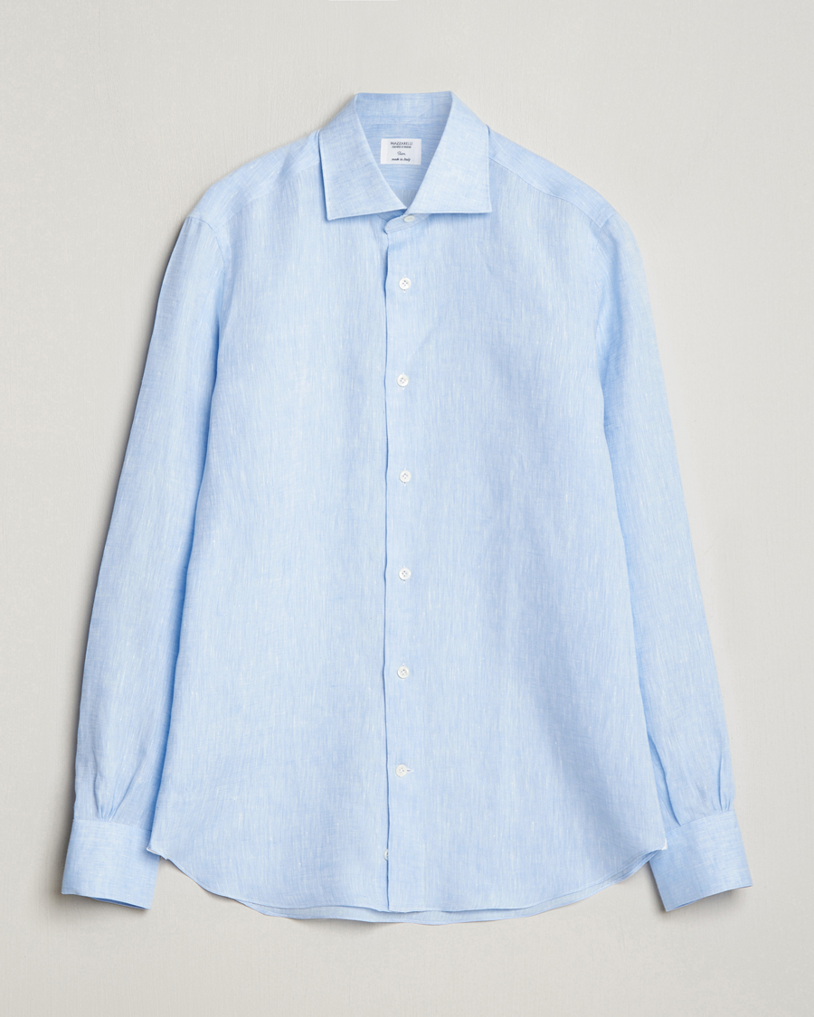 Mies | Kauluspaidat | Mazzarelli | Soft Linen Cut Away Shirt Light Blue