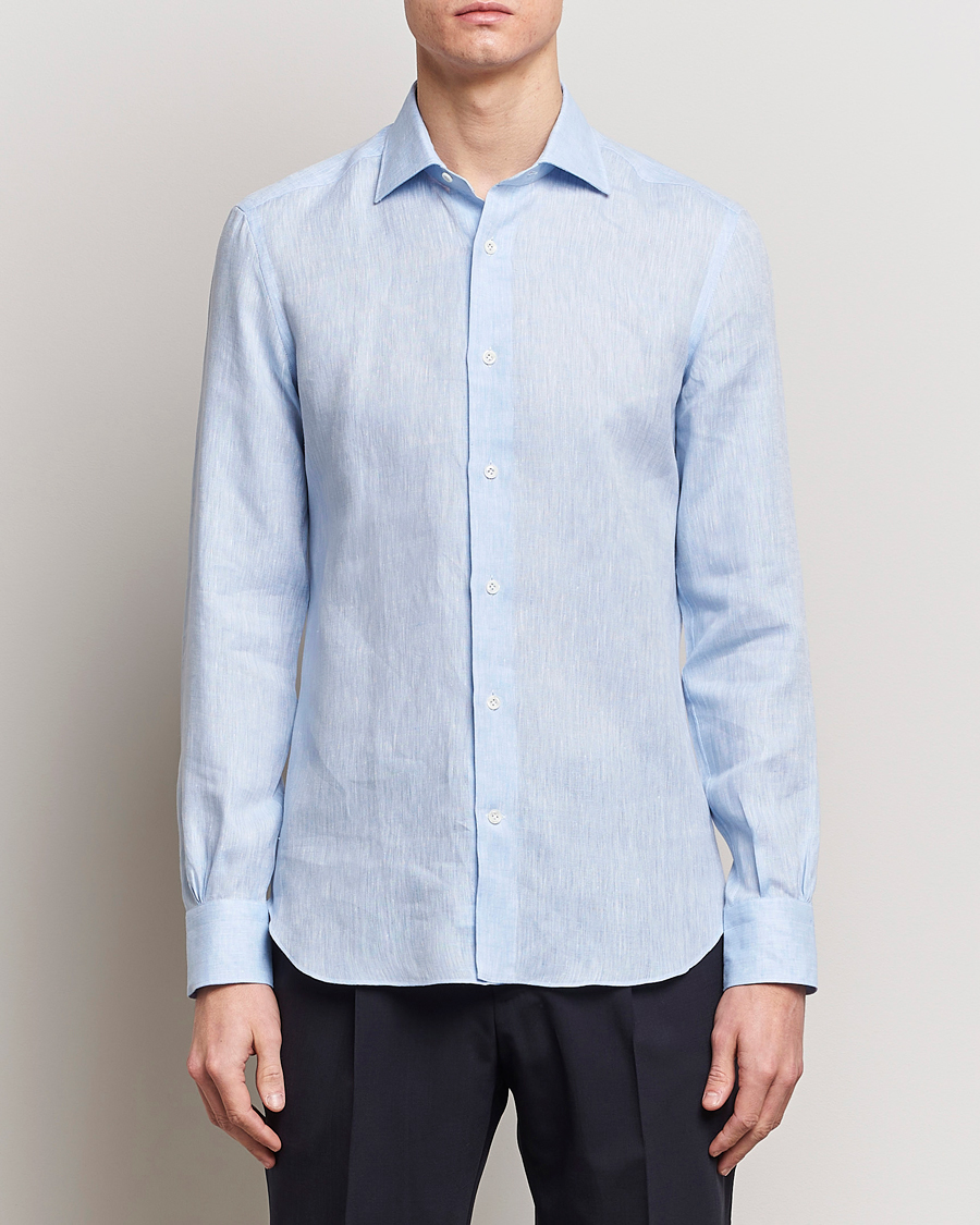 Mies | Kauluspaidat | Mazzarelli | Soft Linen Cut Away Shirt Light Blue