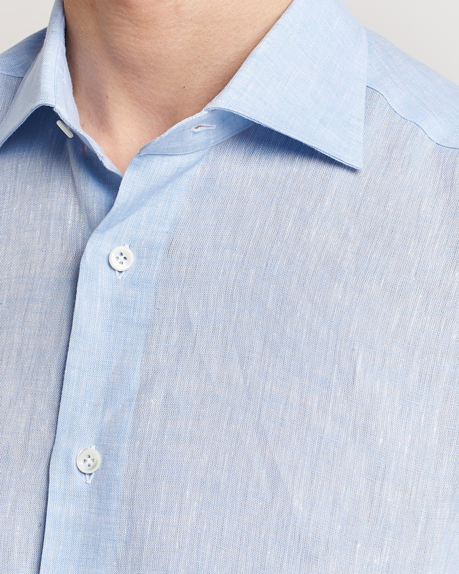Mies | Kauluspaidat | Mazzarelli | Soft Linen Cut Away Shirt Light Blue