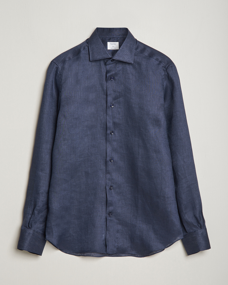 Mies | Kauluspaidat | Mazzarelli | Soft Linen Cut Away Shirt Navy