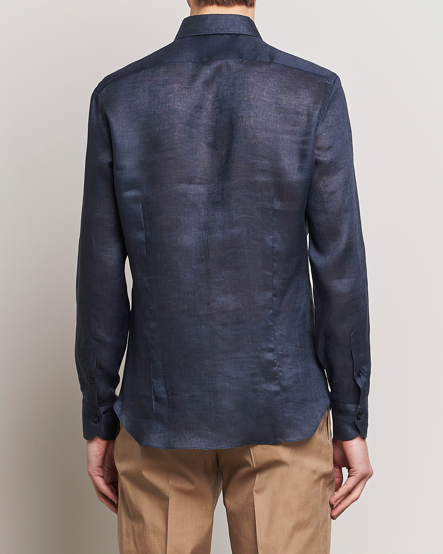 Mies | Kauluspaidat | Mazzarelli | Soft Linen Cut Away Shirt Navy